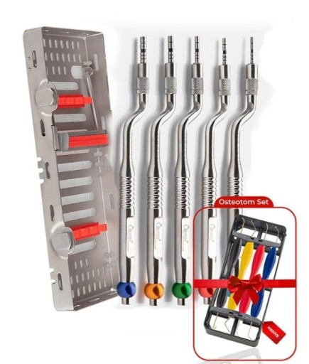 Queen  İç Bükey L Açılı Sinüs Lifting Aleti 2,2-2,8-3-3,5-4Mm 17Cm 6 Ad./Kaset (Çekiç Ve Sinüs Lifting Seti İle Birlikte) - SET00091